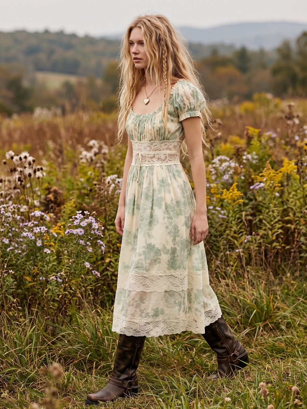 Free People Ethereal Dainty Lace Honeysuckle Floral Printed Midi Dress Large - Picture 7 of 16